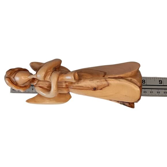 Hand Carved Angel Playing Horn Made Of The Olive Wood Tree From Israel 7.5" x 4" - Picture 10 of 11